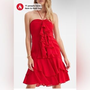 Express Halter Neck Ruffle Mini Sheath Dress